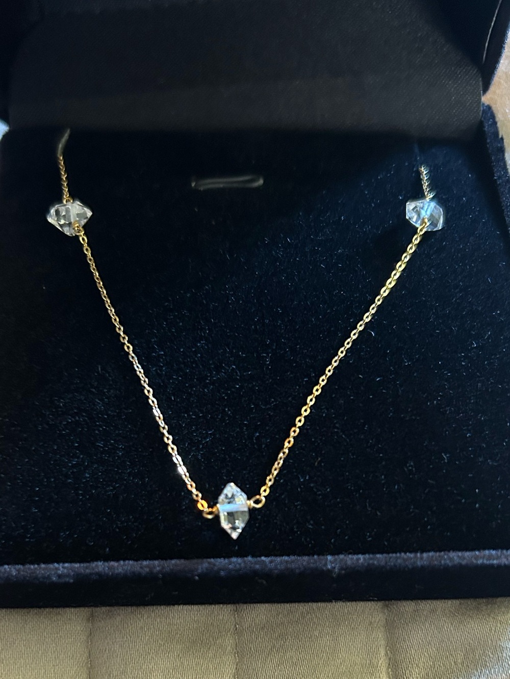 Delicate Herkimer Diamond Station Necklace - Picture 2 of 4